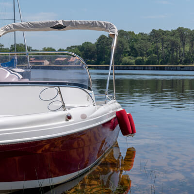 Modern New Boat Moored In Lake In Lacanau France